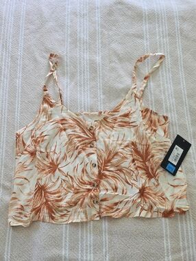 Hurley Cream and Rust Palm-Print Button-Front Cami